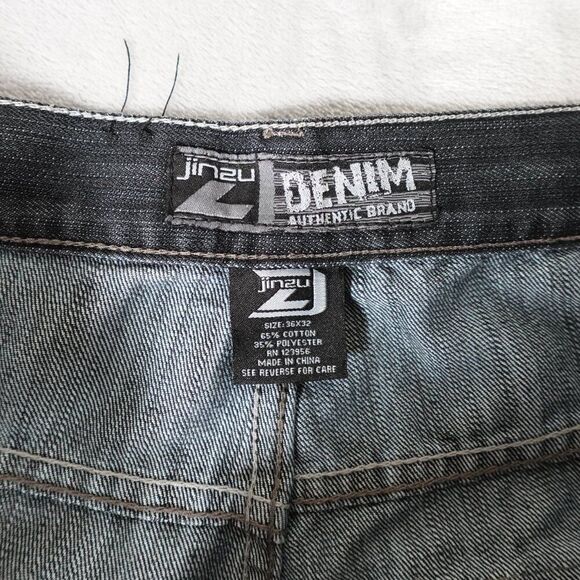 Vintage Jinzu Denim Jeans Mens 36x32 Straight Fit Flap Pocket Distress Blue Y2K - Picture 4 of 12